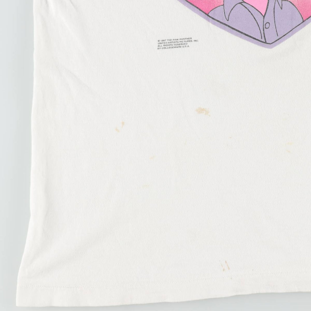 90'S Pink Panther character print T-shirt, men's size L equivalent, vintage. unclear white type Vintage Second Hand