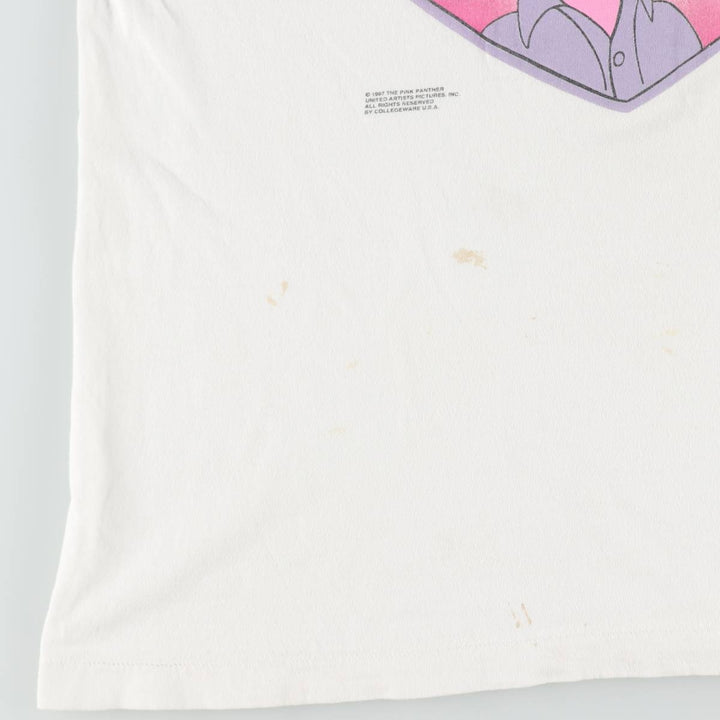 90'S Pink Panther character print T-shirt, men's size L equivalent, vintage. unclear white type Vintage Second Hand