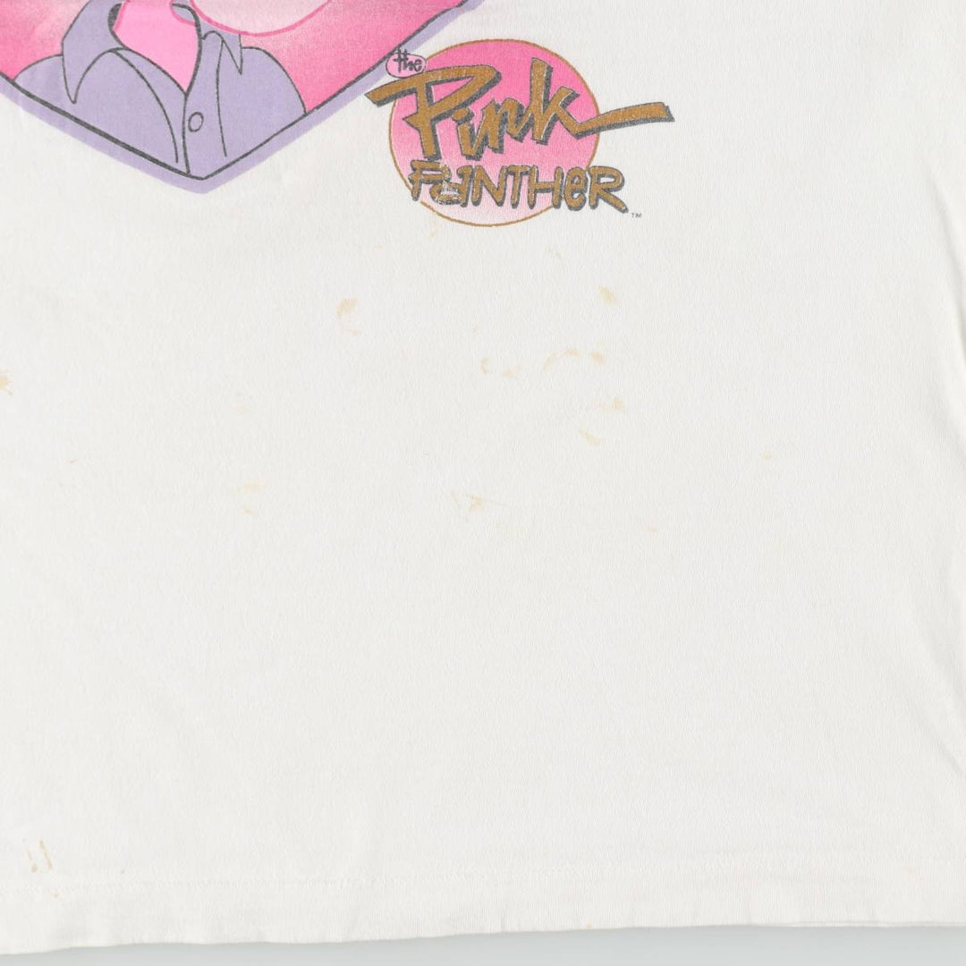 90'S Pink Panther character print T-shirt, men's size L equivalent, vintage. unclear white type Vintage Second Hand