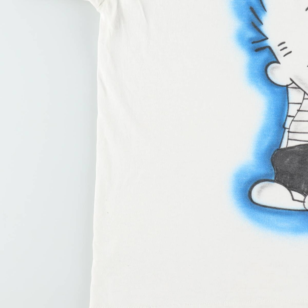 90'S Fruit of the Loom BEST Calvin and Hobbes character print T-shirt, men's size XL. cotton white type Vintage Second Hand
