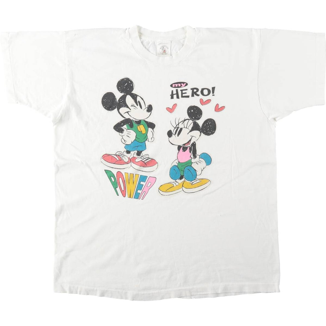 90'S Mickey & Co. MICKEY MOUSE character print T-shirt, Made in USA, Men's XL equivalent, Vintage cotton white type Vintage Second Hand