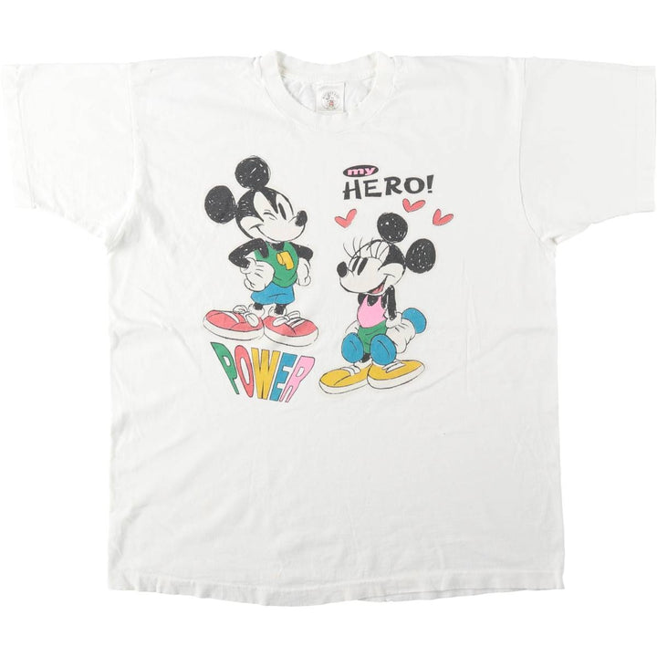 90'S Mickey & Co. MICKEY MOUSE character print T-shirt, Made in USA, Men's XL equivalent, Vintage cotton white type Vintage Second Hand