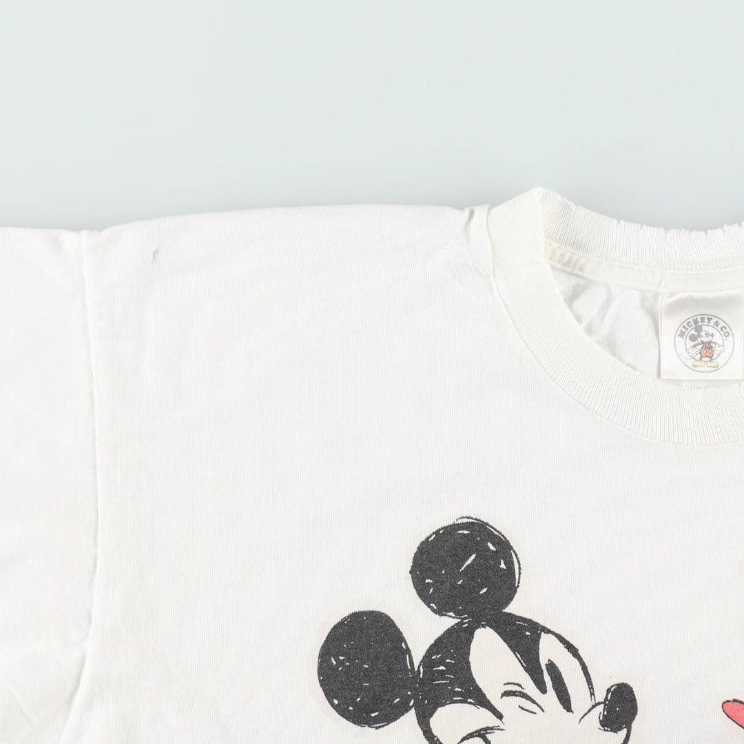 90'S Mickey & Co. MICKEY MOUSE character print T-shirt, Made in USA, Men's XL equivalent, Vintage cotton white type Vintage Second Hand