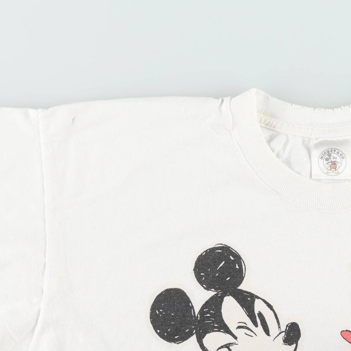 90'S Mickey & Co. MICKEY MOUSE character print T-shirt, Made in USA, Men's XL equivalent, Vintage cotton white type Vintage Second Hand