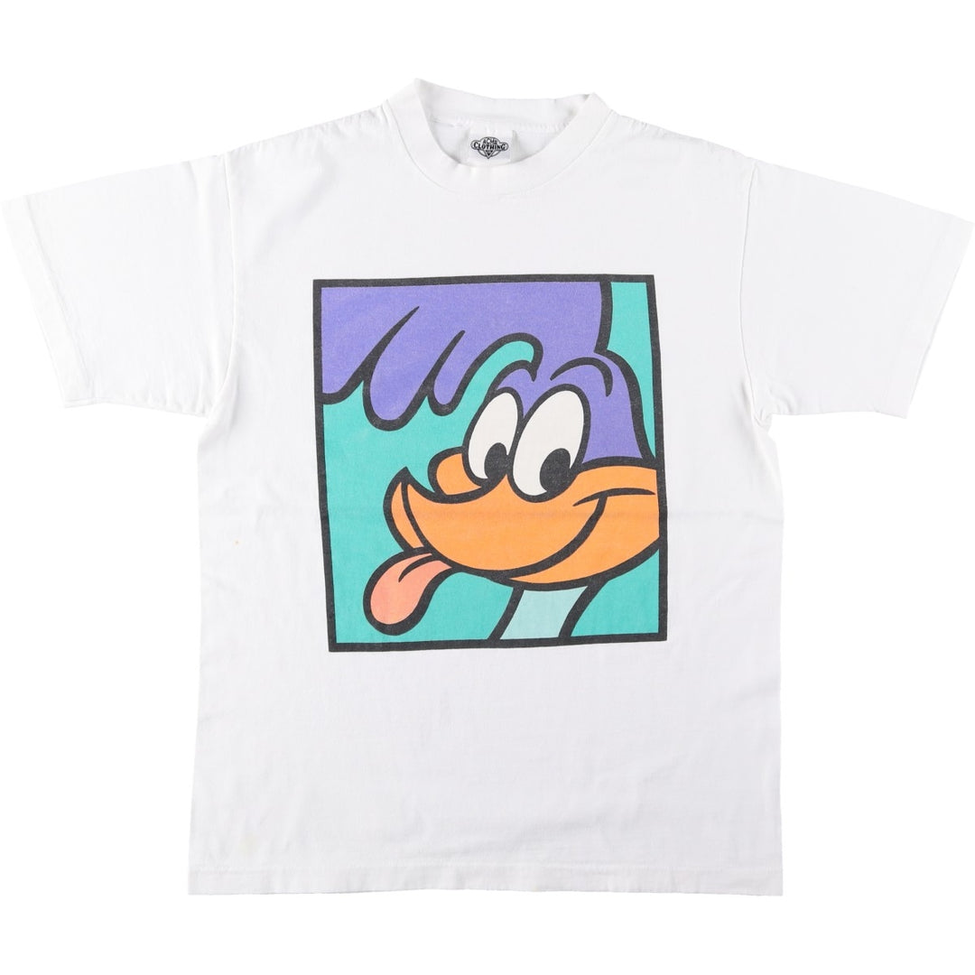 90'S ACME CLOTHING Co. Looney Tunes Road Runner Character Print T-Shirt, Made in USA, Men's Size L (approx.) cotton white type Vintage Second Hand