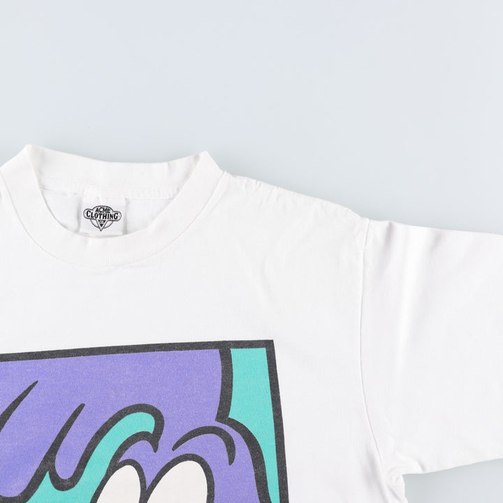 90'S ACME CLOTHING Co. Looney Tunes Road Runner Character Print T-Shirt, Made in USA, Men's Size L (approx.) cotton white type Vintage Second Hand