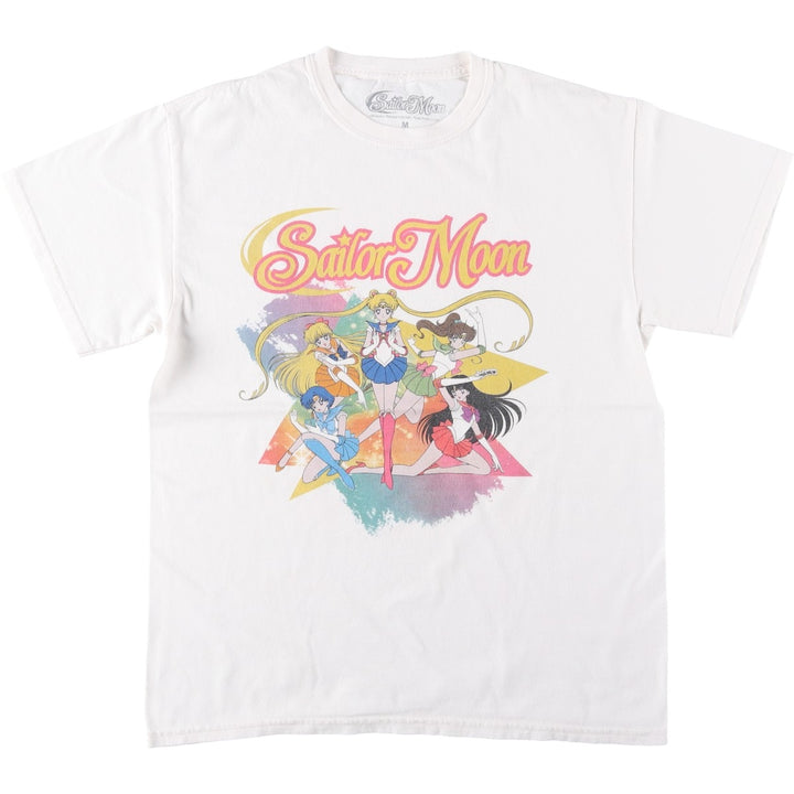 SAILOR MOON Pretty Guardian Sailor Moon Anime Character Print T-shirt Men's M size cotton white type Vintage Second Hand