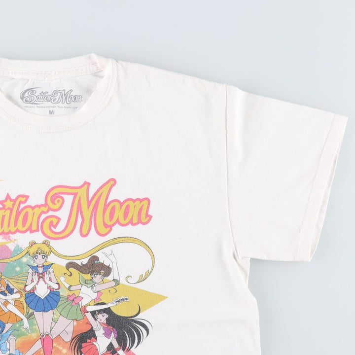 SAILOR MOON Pretty Guardian Sailor Moon Anime Character Print T-shirt Men's M size cotton white type Vintage Second Hand