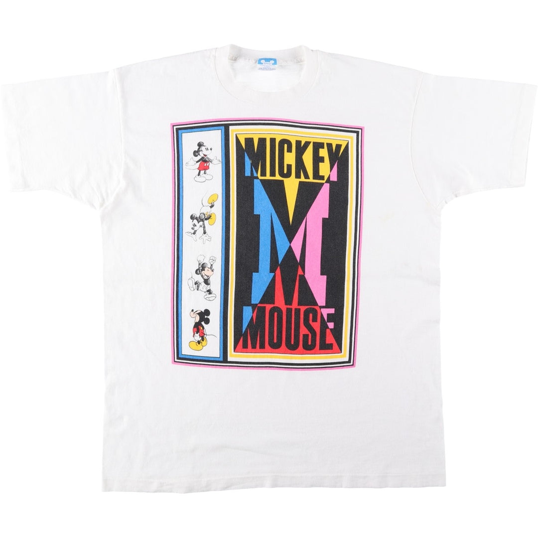 ~90'S Disney MICKEY MOUSE character print T-shirt, Made in USA, Men's size L equivalent, Vintage cotton white type Vintage Second Hand