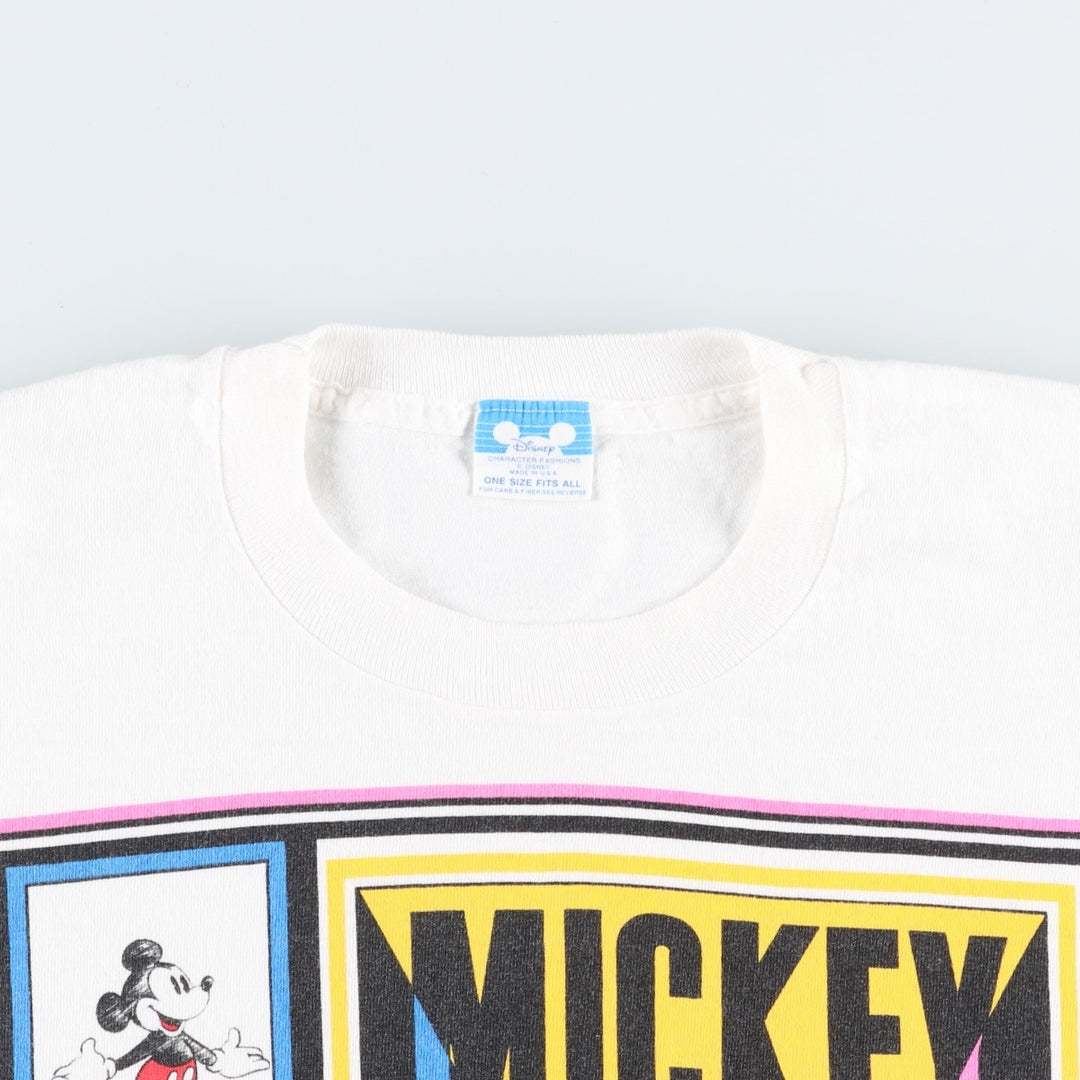 ~90'S Disney MICKEY MOUSE character print T-shirt, Made in USA, Men's size L equivalent, Vintage cotton white type Vintage Second Hand