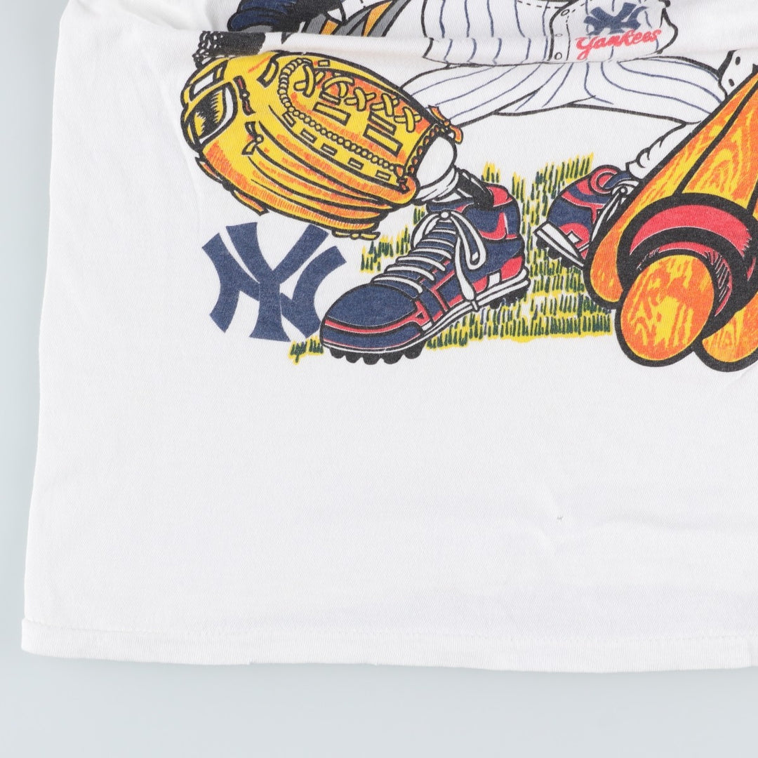 ~90'S SHORT HILLS TEE Looney Tunes Bugs Bunny New York Yankees Character Print T-Shirt cotton white type Vintage Second Hand