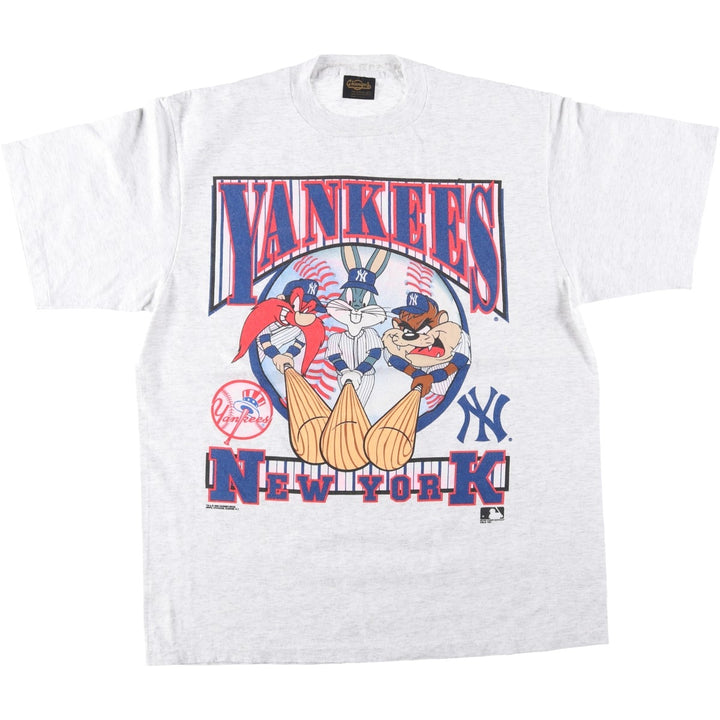 90'S CHANGES Looney Tunes New York Yankees Character Print T-Shirt, Made in USA, Men's XL equivalent. cotton gray type Vintage Second Hand