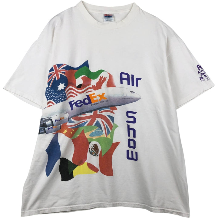 2000'S Hanes Heavyweight Flag Pattern FedEx Advertising T-Shirt, Men's XXL equivalent. cotton white type Vintage Second Hand