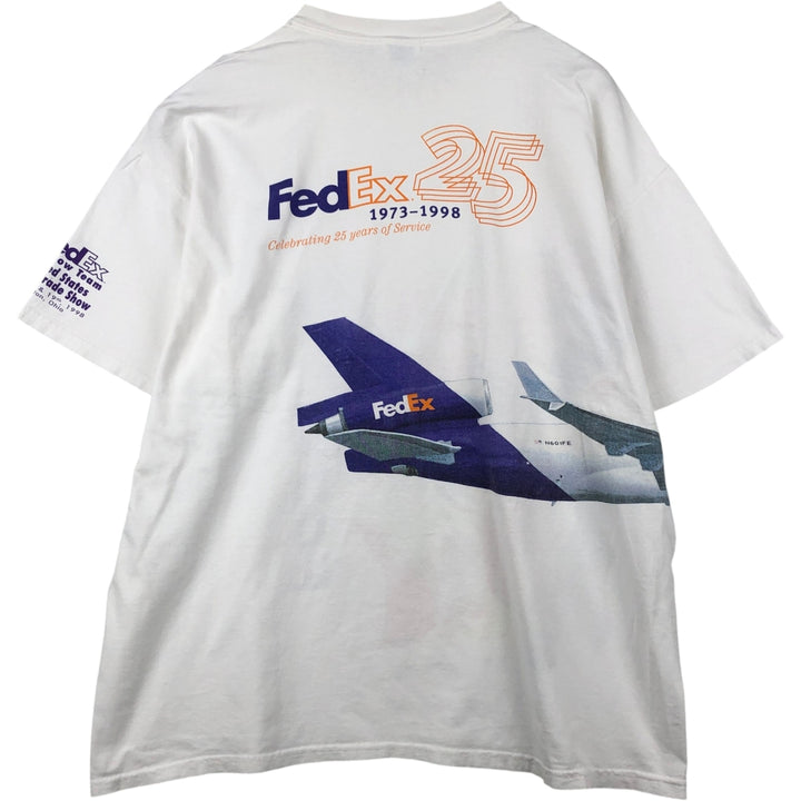 2000'S Hanes Heavyweight Flag Pattern FedEx Advertising T-Shirt, Men's XXL equivalent. cotton white type Vintage Second Hand