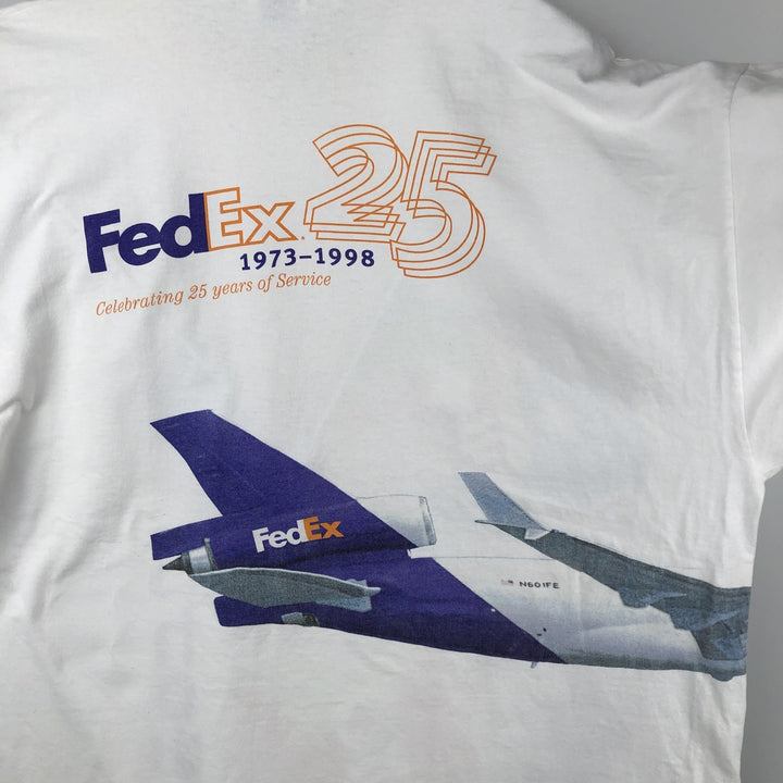 2000'S Hanes Heavyweight Flag Pattern FedEx Advertising T-Shirt, Men's XXL equivalent. cotton white type Vintage Second Hand