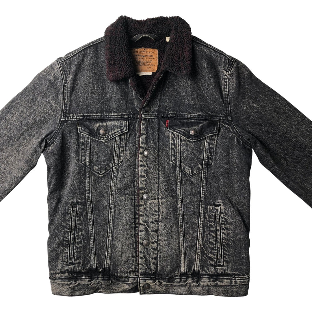 Levi's Premium Justin Timberlake Fresh Leaves Padded Black Denim Boa Jacket (Men's Size M) cotton black type Vintage Second Hand