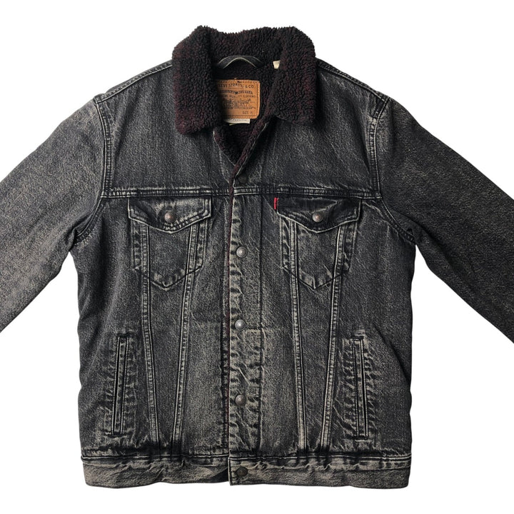 Levi's Premium Justin Timberlake Fresh Leaves Padded Black Denim Boa Jacket (Men's Size M) cotton black type Vintage Second Hand