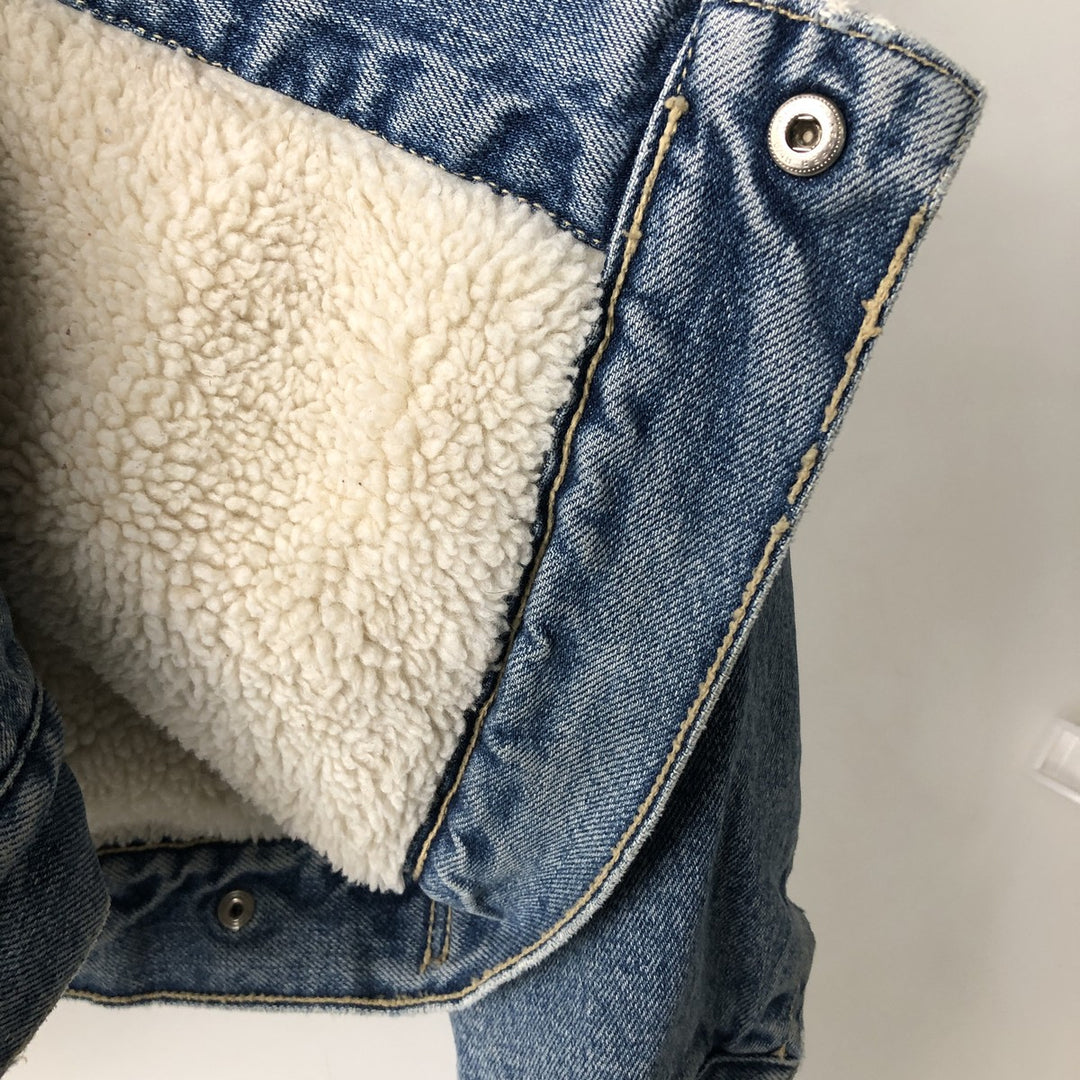 90'S Levi's 70603-0215 Euro Model Denim Boa Jacket, Made in Italy, Men's Size L, Vintage cotton blue type Vintage Second Hand