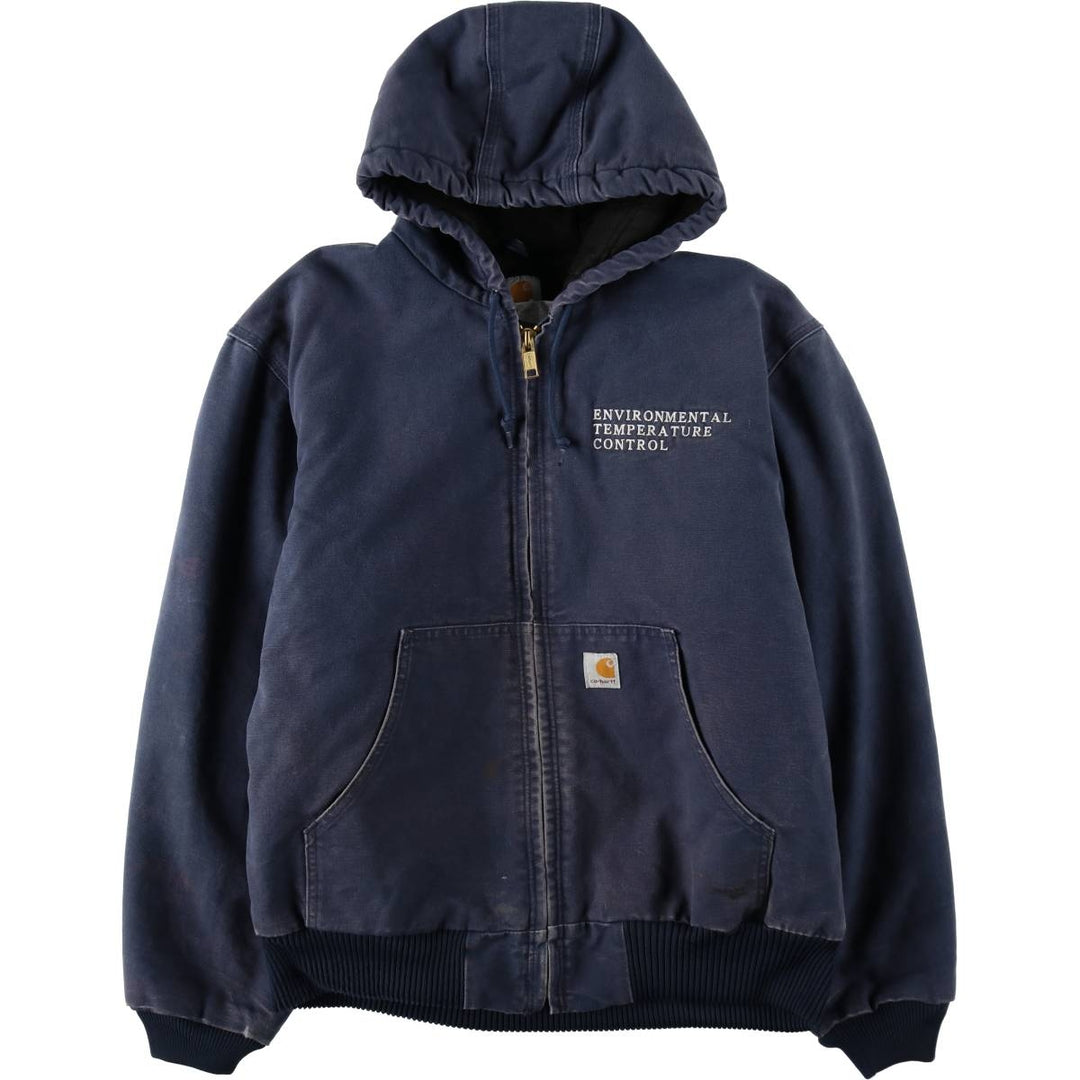 00'S Carhartt Active Jacket, Padded Duck Full Zip Hoodie, Men's Size L cotton navy blue type Vintage Second Hand