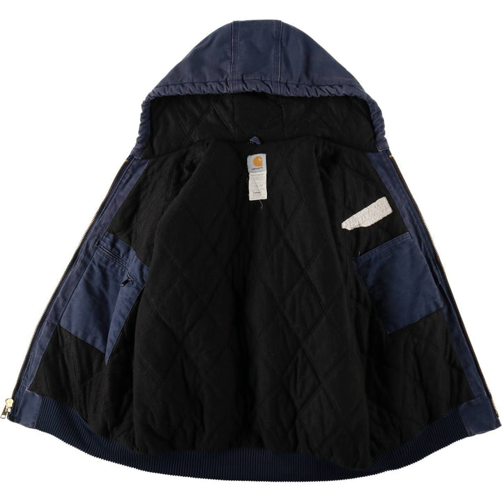 00'S Carhartt Active Jacket, Padded Duck Full Zip Hoodie, Men's Size L cotton navy blue type Vintage Second Hand