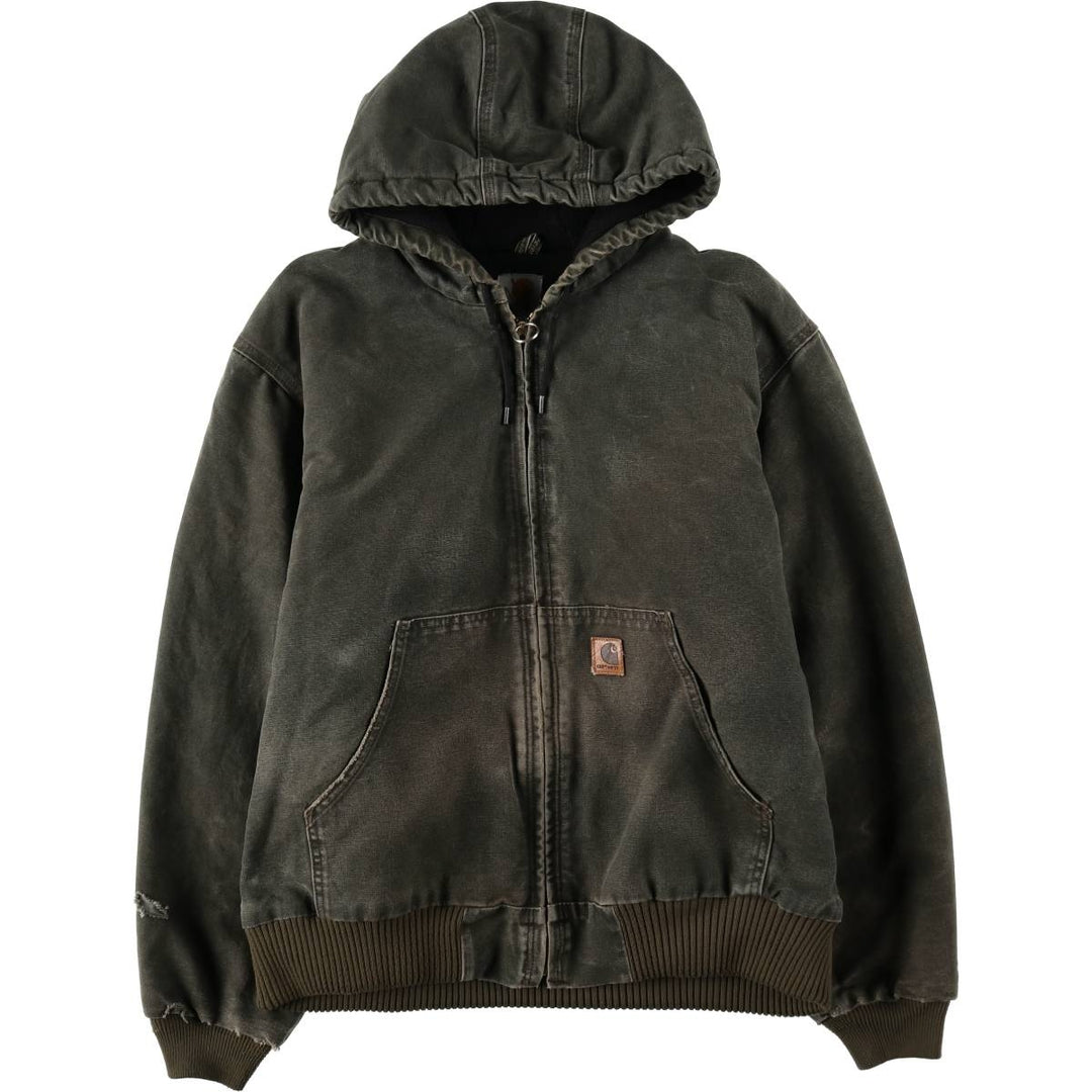00'S Carhartt Active Jacket, Padded Duck Full Zip Hoodie, Men's Size L cotton Khaki type brown Vintage Second Hand