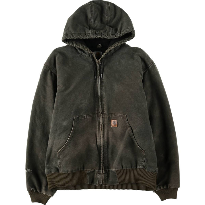 00'S Carhartt Active Jacket, Padded Duck Full Zip Hoodie, Men's Size L cotton Khaki type brown Vintage Second Hand