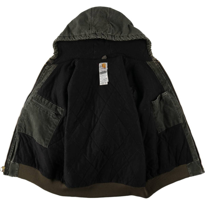 00'S Carhartt Active Jacket, Padded Duck Full Zip Hoodie, Men's Size L cotton Khaki type brown Vintage Second Hand