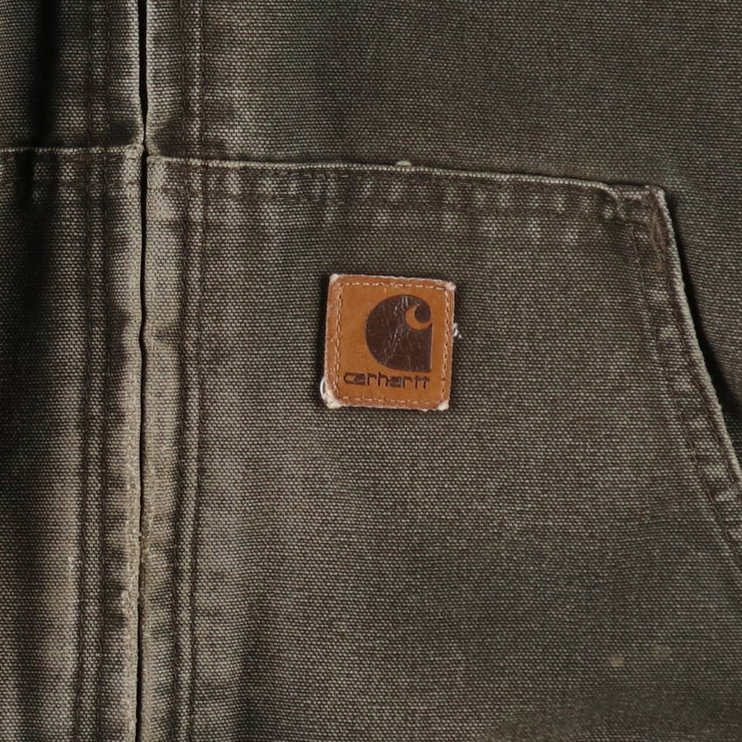 00'S Carhartt Active Jacket, Padded Duck Full Zip Hoodie, Men's Size L cotton Khaki type brown Vintage Second Hand