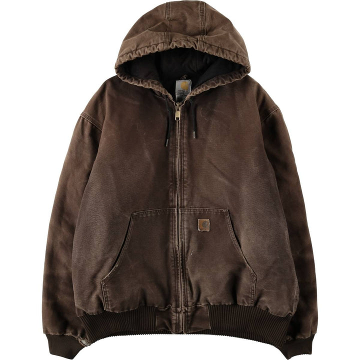 2000'S Carhartt Active Jacket, Padded Duck Full Zip Hoodie, Men's Size XL cotton brown type Vintage Second Hand