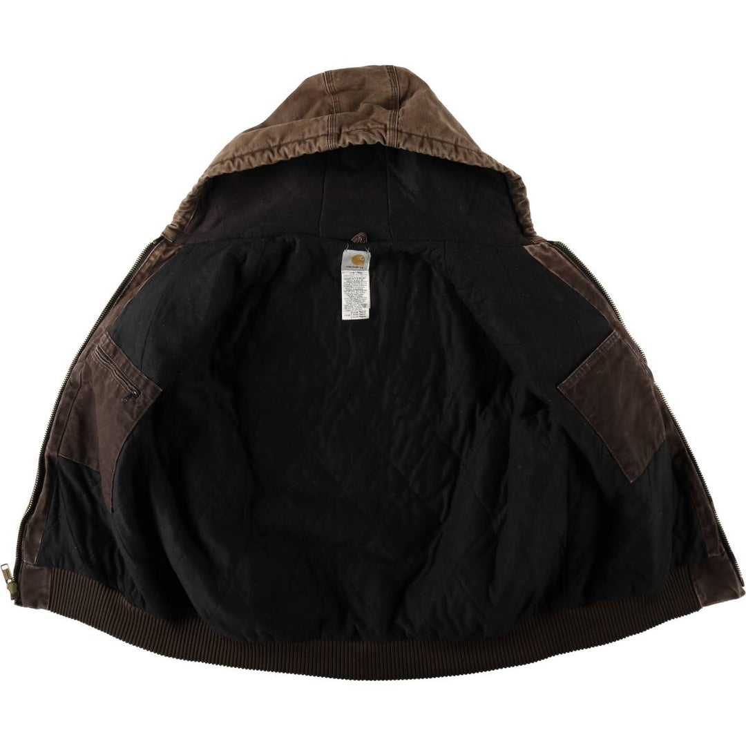 2000'S Carhartt Active Jacket, Padded Duck Full Zip Hoodie, Men's Size XL cotton brown type Vintage Second Hand