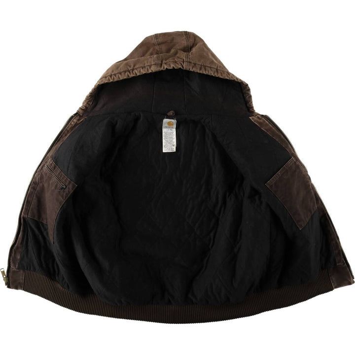2000'S Carhartt Active Jacket, Padded Duck Full Zip Hoodie, Men's Size XL cotton brown type Vintage Second Hand