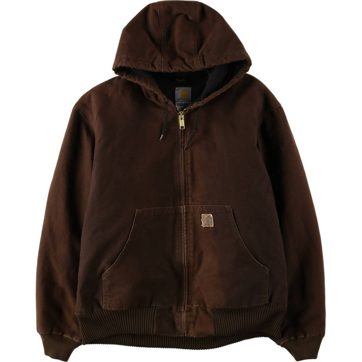 2000'S Carhartt Active Jacket, Padded, Duck Full-Zip Hoodie, Made in Mexico, Men's Size L (approx.) cotton brown type Vintage Second Hand