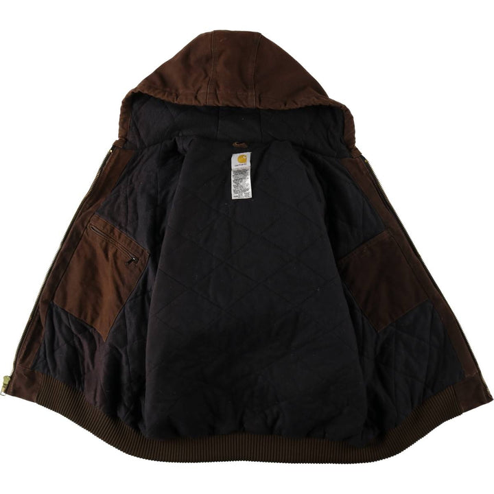 2000'S Carhartt Active Jacket, Padded, Duck Full-Zip Hoodie, Made in Mexico, Men's Size L (approx.) cotton brown type Vintage Second Hand