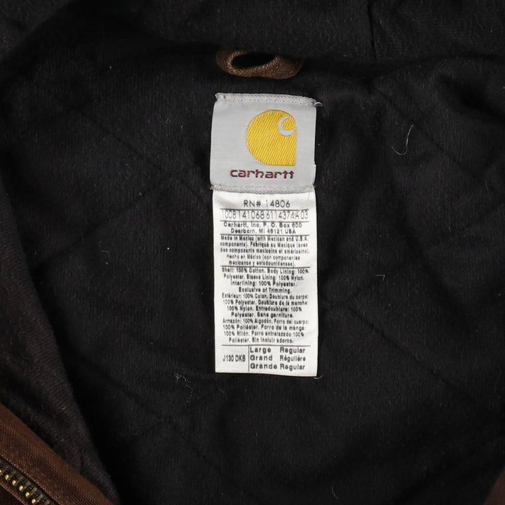 2000'S Carhartt Active Jacket, Padded, Duck Full-Zip Hoodie, Made in Mexico, Men's Size L (approx.) cotton brown type Vintage Second Hand