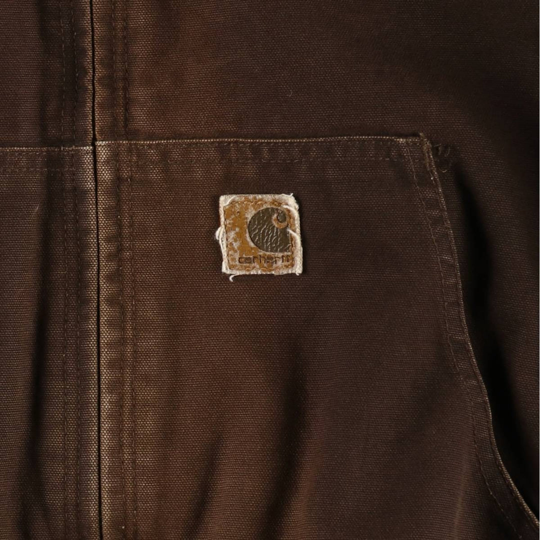 2000'S Carhartt Active Jacket, Padded, Duck Full-Zip Hoodie, Made in Mexico, Men's Size L (approx.) cotton brown type Vintage Second Hand