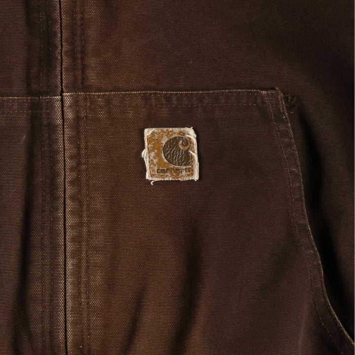2000'S Carhartt Active Jacket, Padded, Duck Full-Zip Hoodie, Made in Mexico, Men's Size L (approx.) cotton brown type Vintage Second Hand
