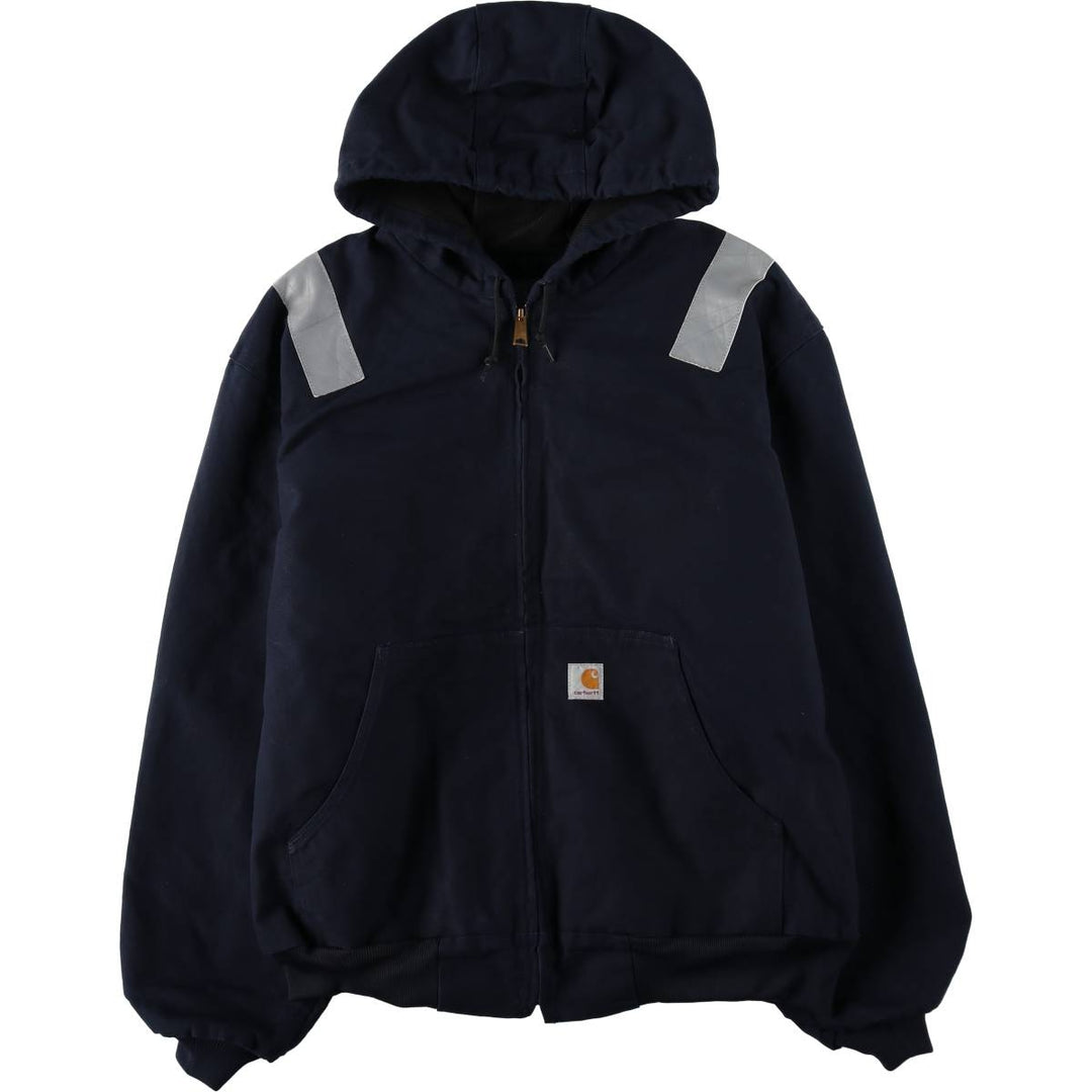 Carhartt Active Jacket with Reflective Details, Duck Full-Zip Hoodie, Made in USA, Men's Size XL (approx.) cotton navy blue type Vintage Second Hand