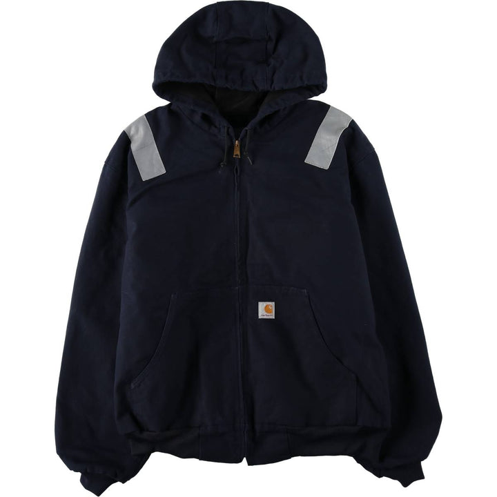 Carhartt Active Jacket with Reflective Details, Duck Full-Zip Hoodie, Made in USA, Men's Size XL (approx.) cotton navy blue type Vintage Second Hand