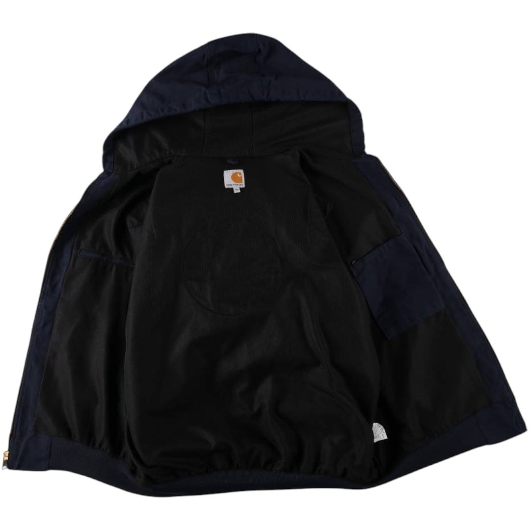 Carhartt Active Jacket with Reflective Details, Duck Full-Zip Hoodie, Made in USA, Men's Size XL (approx.) cotton navy blue type Vintage Second Hand
