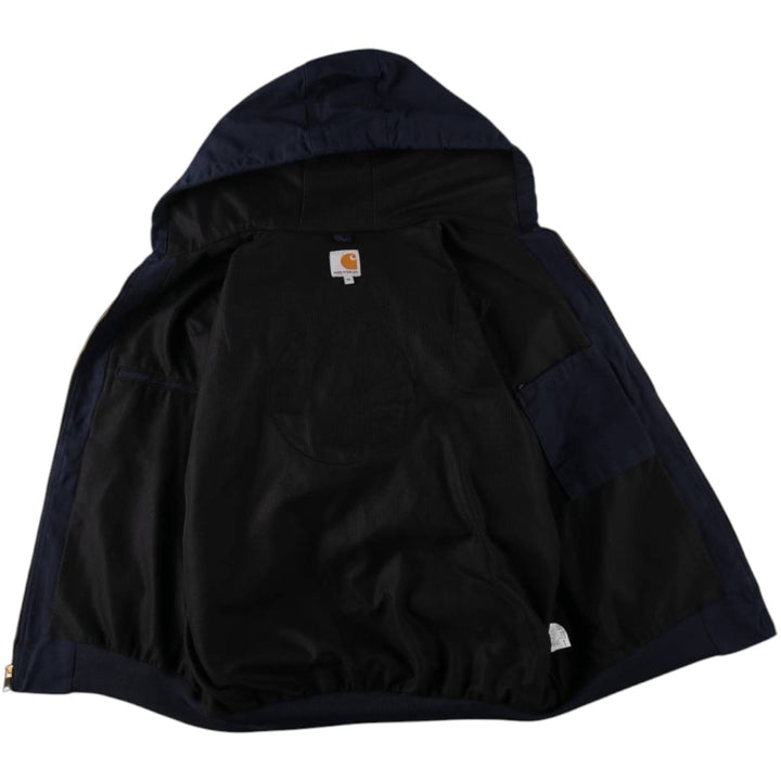 Carhartt Active Jacket with Reflective Details, Duck Full-Zip Hoodie, Made in USA, Men's Size XL (approx.) cotton navy blue type Vintage Second Hand
