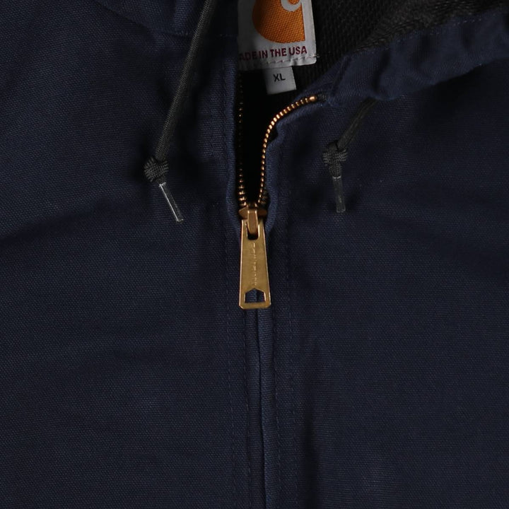 Carhartt Active Jacket with Reflective Details, Duck Full-Zip Hoodie, Made in USA, Men's Size XL (approx.) cotton navy blue type Vintage Second Hand