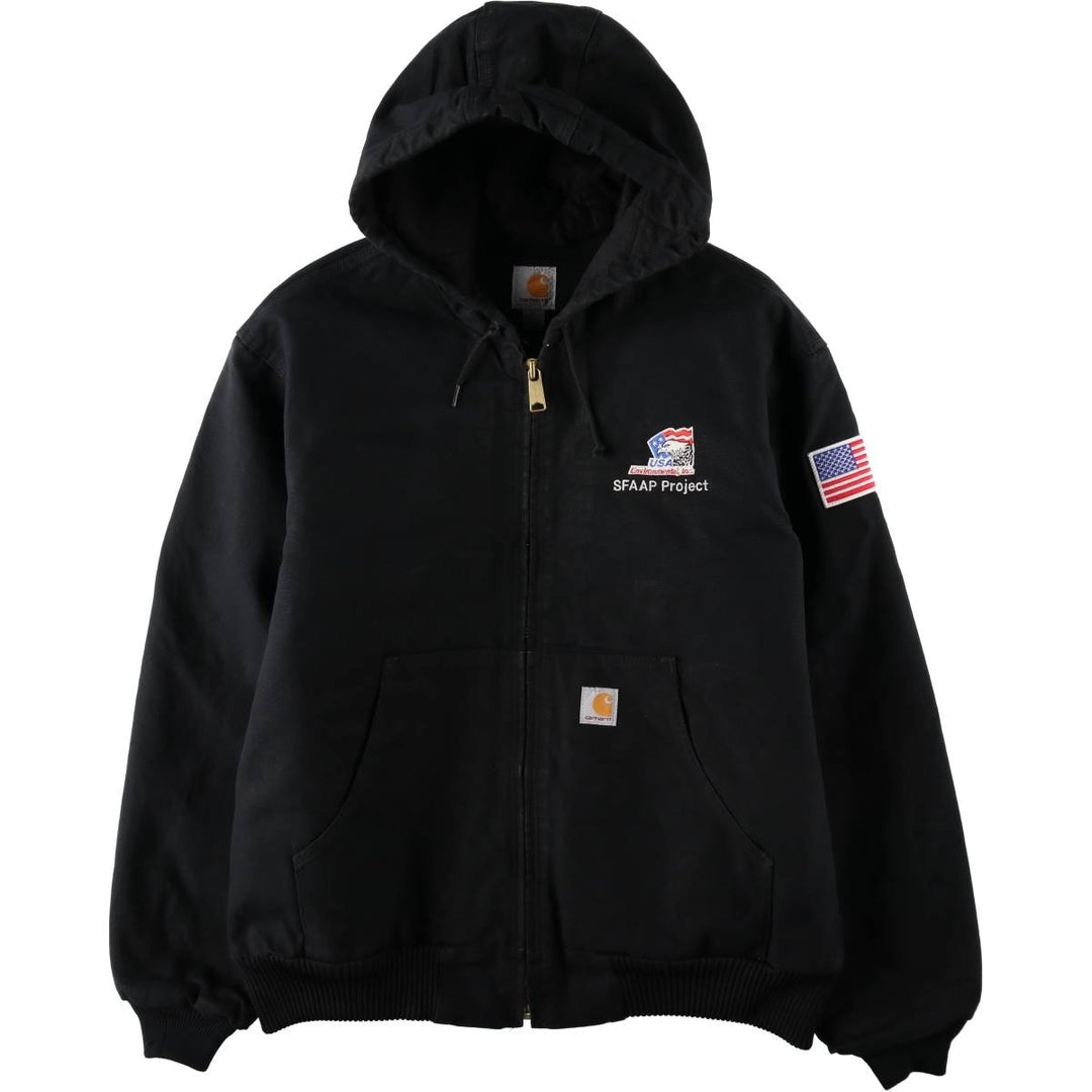 Carhartt Active Jacket, American Flag Pattern, Padded, Duck Full-Zip Hoodie, Men's Size L (approx.) cotton black type Vintage Second Hand