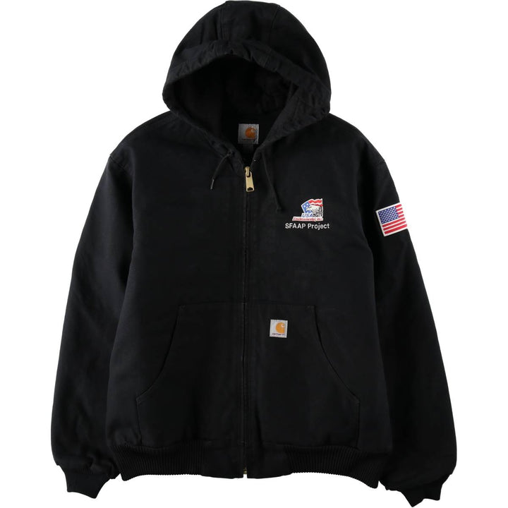 Carhartt Active Jacket, American Flag Pattern, Padded, Duck Full-Zip Hoodie, Men's Size L (approx.) cotton black type Vintage Second Hand