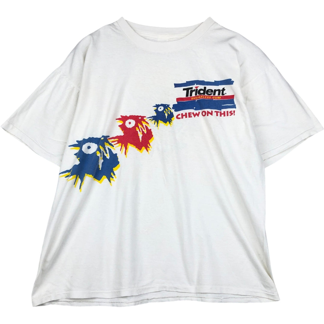 ~90'S Trident Advertising T-Shirt, Men's XL equivalent, Vintage cotton white type Vintage Second Hand