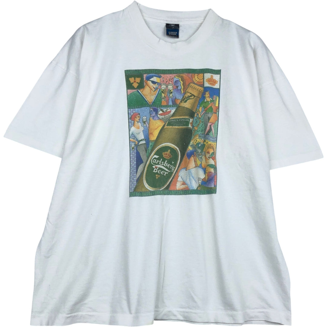 90'S Screen Stars Premium Carlsberg advertising T-shirt, made in Ireland, men's size XL equivalent. cotton white type Vintage Second Hand
