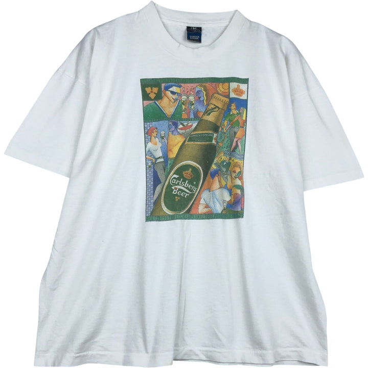 90'S Screen Stars Premium Carlsberg advertising T-shirt, made in Ireland, men's size XL equivalent. cotton white type Vintage Second Hand
