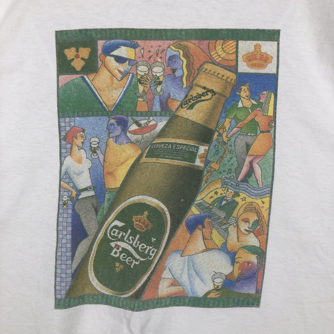90'S Screen Stars Premium Carlsberg advertising T-shirt, made in Ireland, men's size XL equivalent. cotton white type Vintage Second Hand