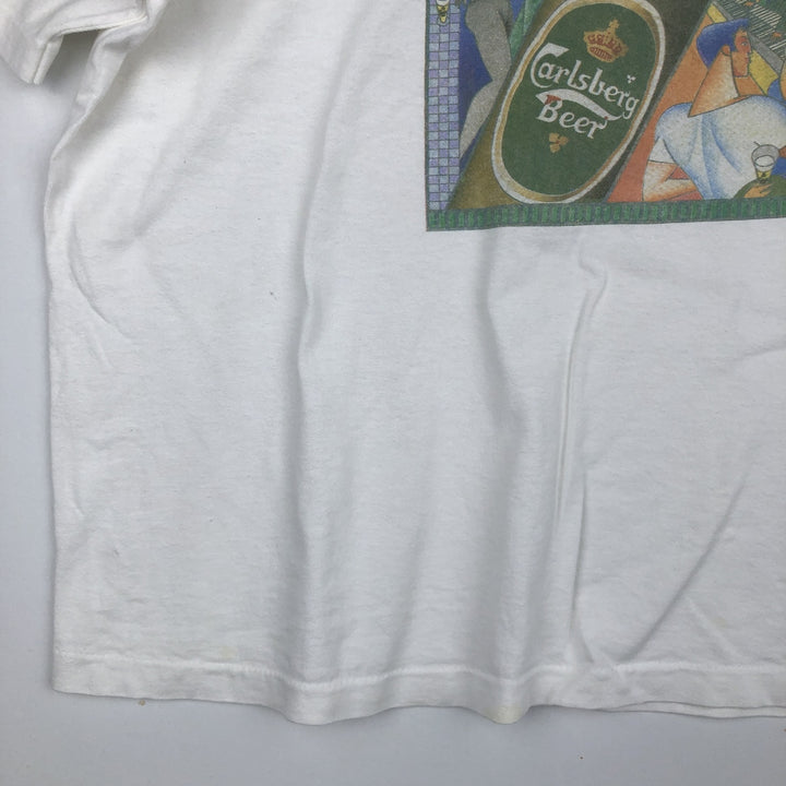 90'S Screen Stars Premium Carlsberg advertising T-shirt, made in Ireland, men's size XL equivalent. cotton white type Vintage Second Hand