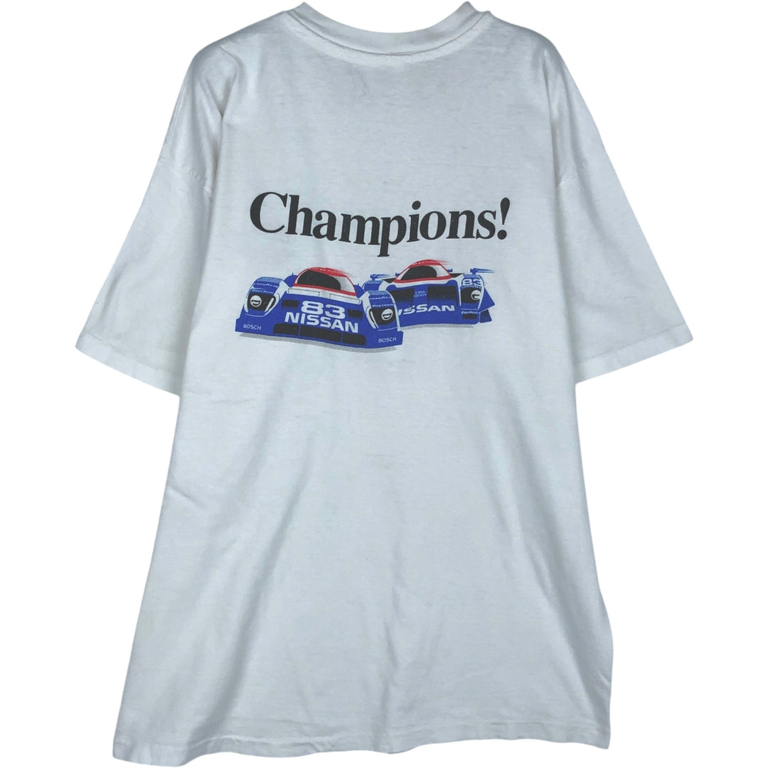 1980'S Hanes BEEFY-T Blue Tag NISSAN Advertising T-Shirt, Made in USA, Men's XL Equivalent, Vintage cotton white type Vintage Second Hand
