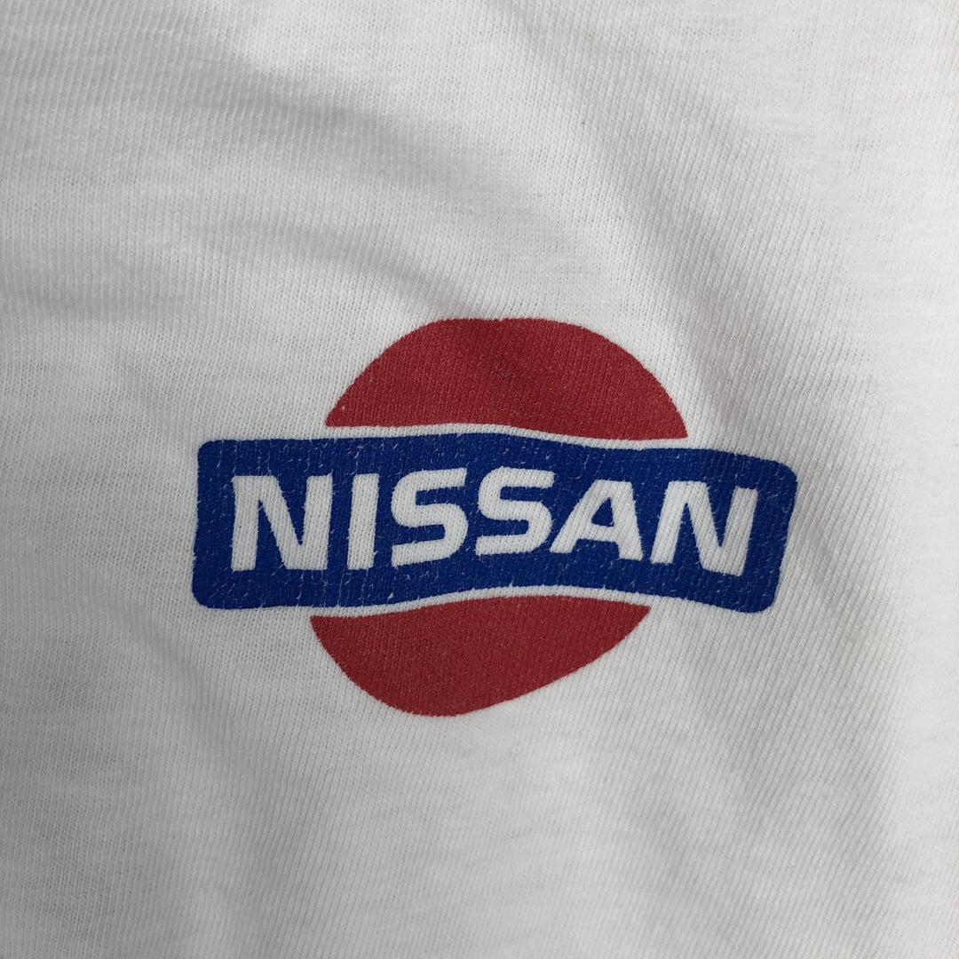 1980'S Hanes BEEFY-T Blue Tag NISSAN Advertising T-Shirt, Made in USA, Men's XL Equivalent, Vintage cotton white type Vintage Second Hand